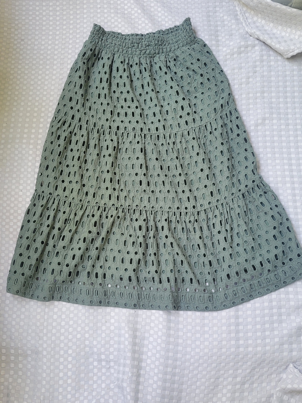 Anthropologie Women's Sage Eyelet Tiered Midi Skirt Size S